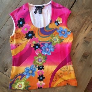 SLEEVELESS MULTICOLORED ADORNED TOP